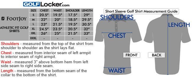 FootJoy Athletic Fit Golf Shirts Size Chart