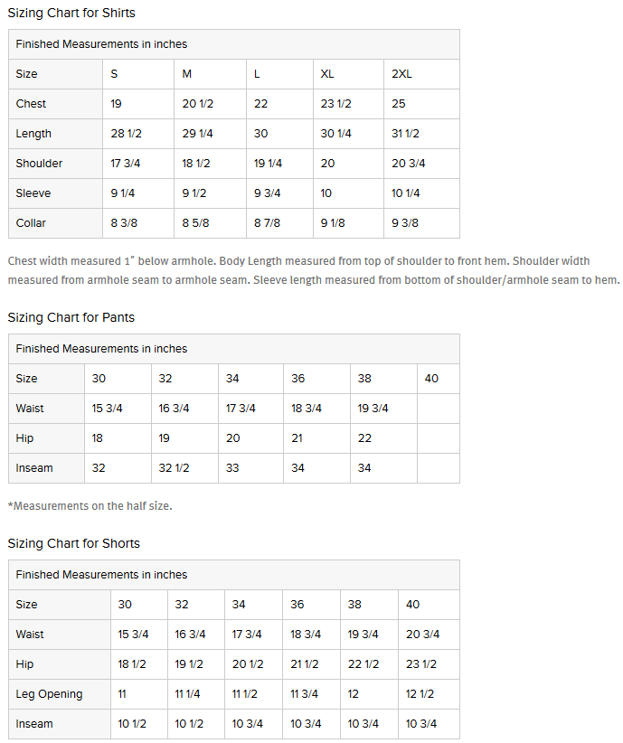 Travis Mathew Golf Apparel Sizing Guide