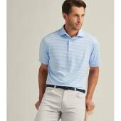 Peter Millar Hales Stripe Performance Jersey Golf Shirts in Cottage blue with white stripes