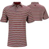 FootJoy ProDry Lisle Multi Stripe Stretch Pique Golf Shirts - ON SALE in Merlot red with grey and white stripes