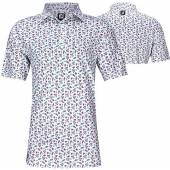 FootJoy ProDry Lisle Mini Floral Print Golf Shirts - ON SALE in White with watermelon and sea green floral print