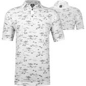 FootJoy ProDry Lisle Tropic Print Golf Shirts - ON SALE in White with black print