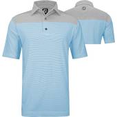 FootJoy ProDry Lisle End-On-End Block Golf Shirts - ON SALE in White with lava grey and maui blue stripes