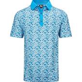 FootJoy ProDry Lisle Primrose Print Golf Shirts - ON SALE in Ocean blue with white and deep blue floral print