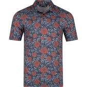TravisMathew Scenic Pass Golf Shirts - ON SALE in Total eclipse navy with red floral print