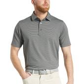 FootJoy MicroFeeder Stripe Lisle Golf Shirts in Black with grey stripes