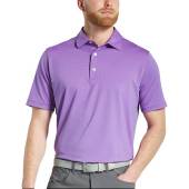 FootJoy MicroFeeder Stripe Lisle Golf Shirts in Marine with pink stripes