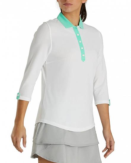 FootJoy Women's Baby Pique Contrast Trim Three Quarter Long Sleeve Golf Shirts - ON SALE