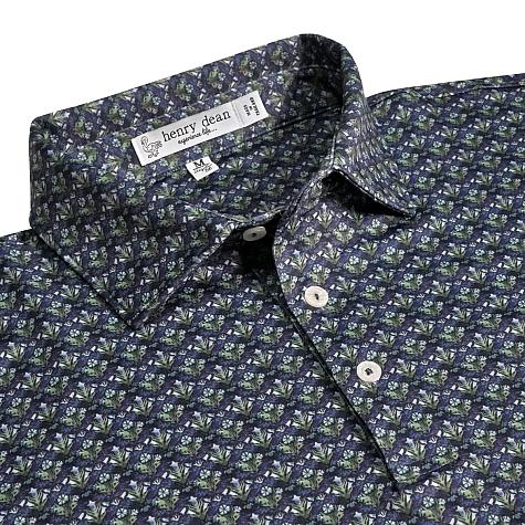 henry dean Floral Geo Print Performance Knit Golf Shirts - Regular Fit